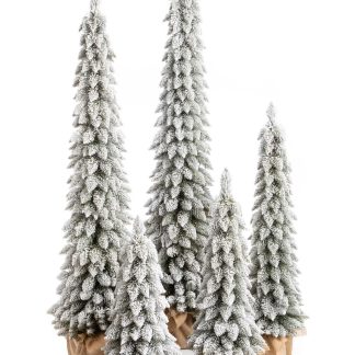 Artificial Christmas Potted Tree Narrow Spruce Flocked