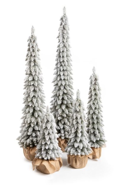 Artificial Christmas Potted Tree Narrow Spruce Flocked