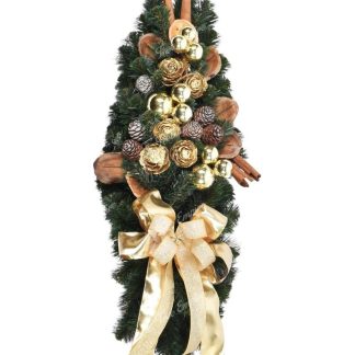 Christmas table centerpiece decorated garland in gold color