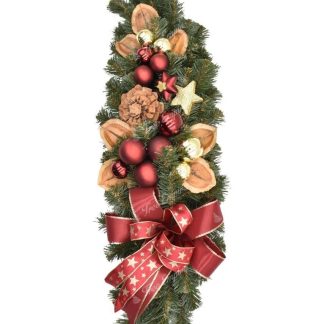 Christmas table centerpiece decorated garland in red-gold color