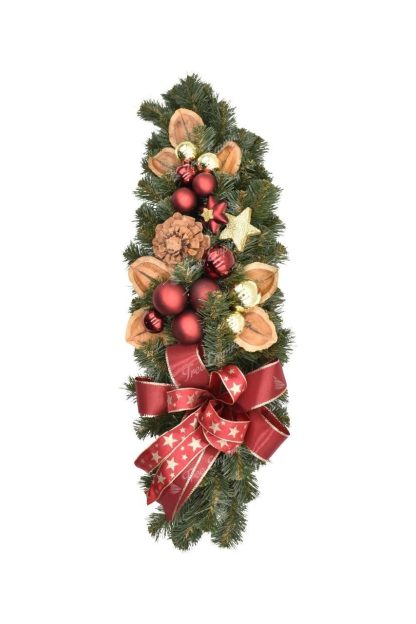 Christmas table centerpiece decorated garland in red-gold color