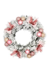 Decorated flocked Advent wreath in pink color