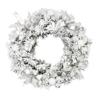 Decorated flocked Advent wreath in silver-white color